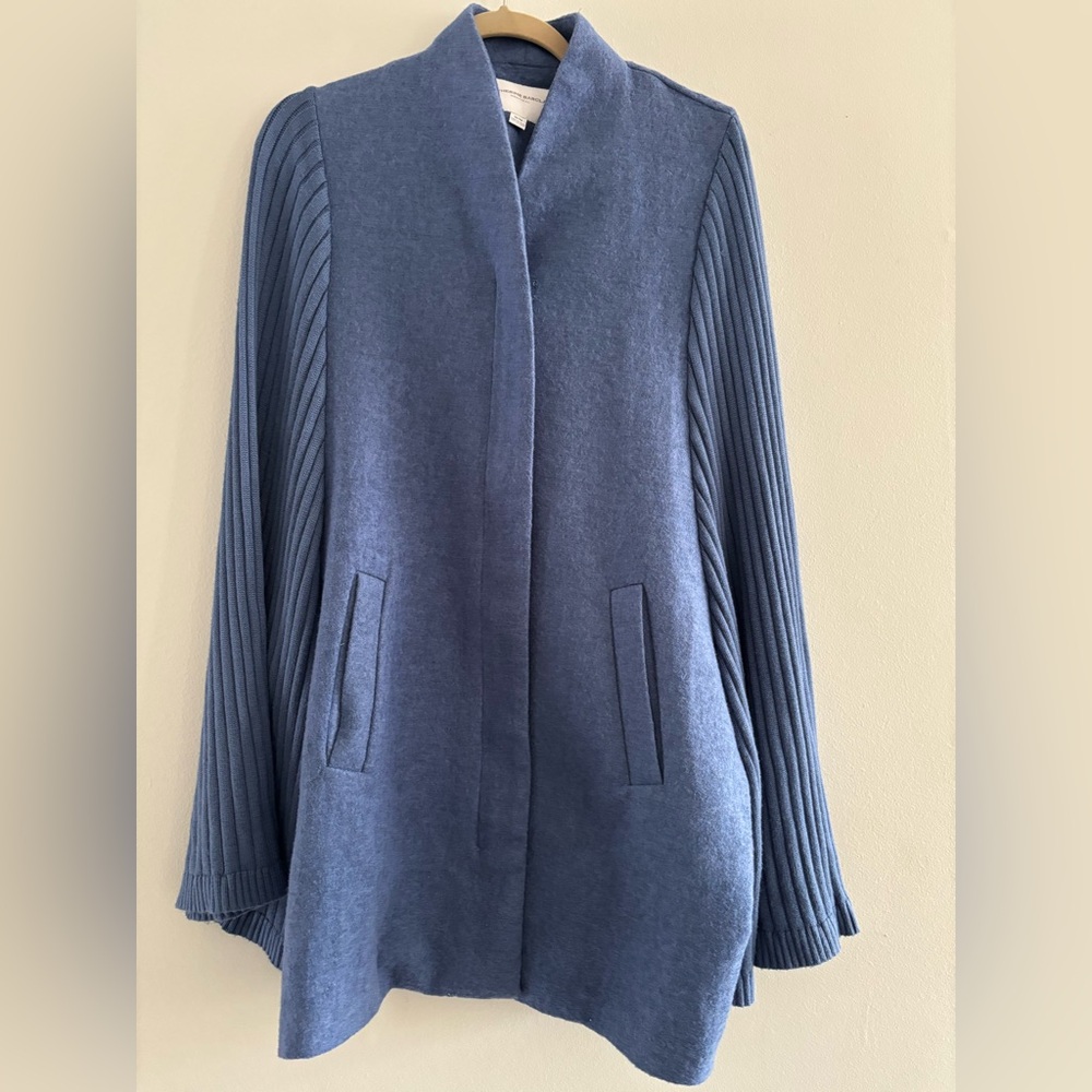 Katherine Barclay Blue 100% Wool Knit Jacket Coat Ribbed Sleeves Sz. Medium